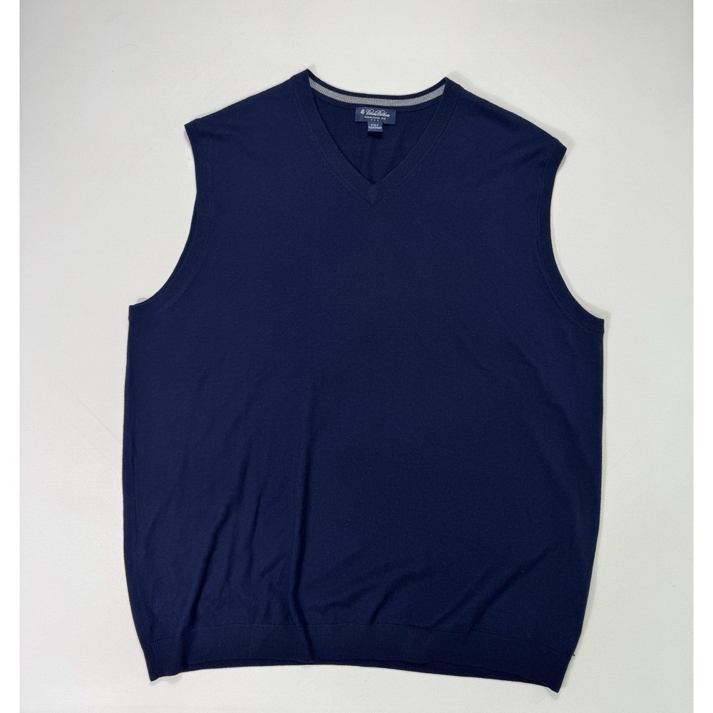 Brooks Brothers Mens 4XLT Sweater Vest 100% Merino Wool Navy Blue V-Neck Golf